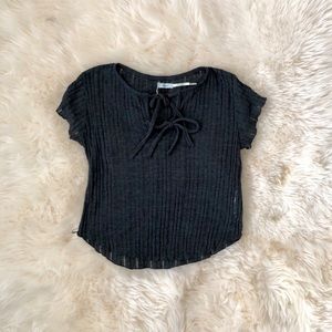 UO Kimchi Blue Sally Ribbed Knit Lace-Up Tee